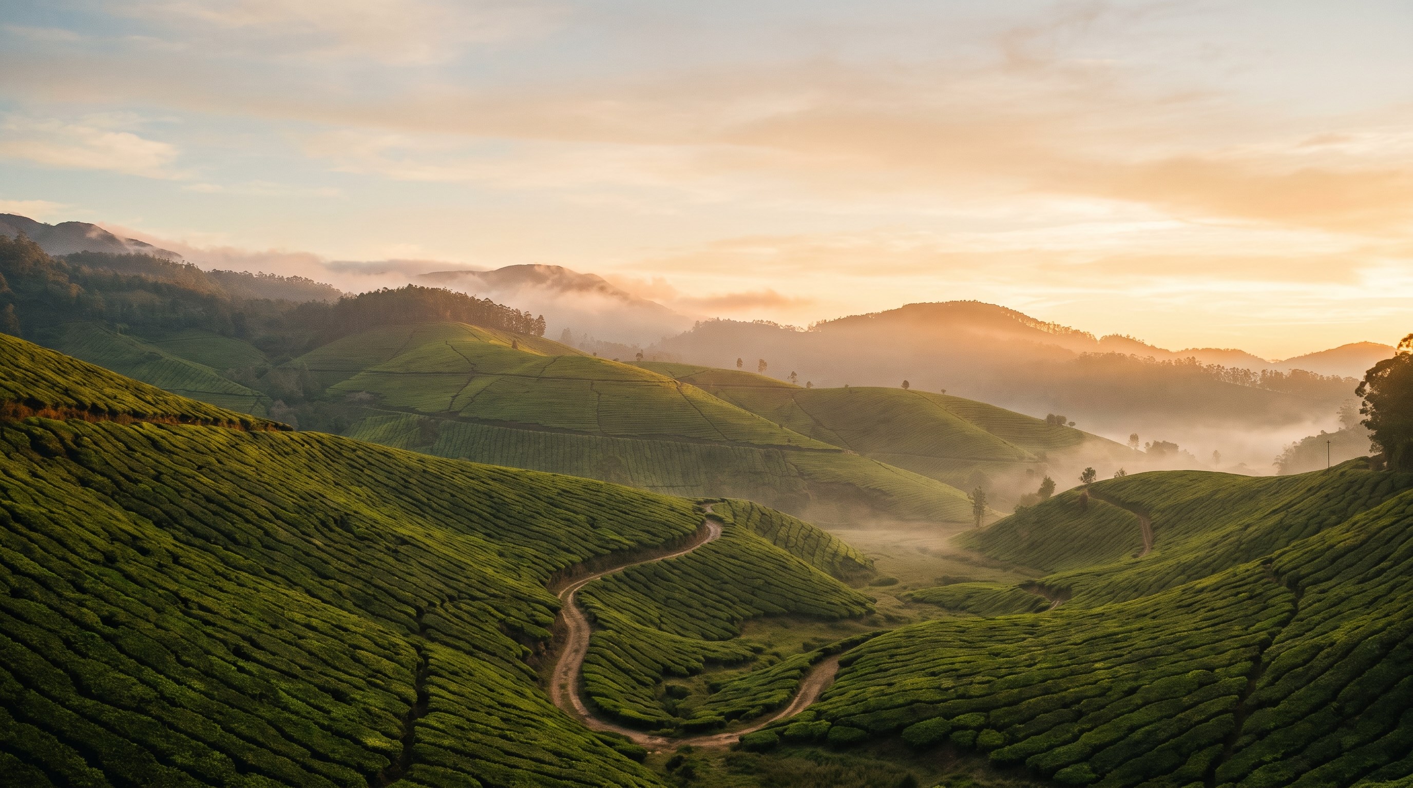 Sunrise over the rolling Munnar tea hills, Kerala — curated experiences