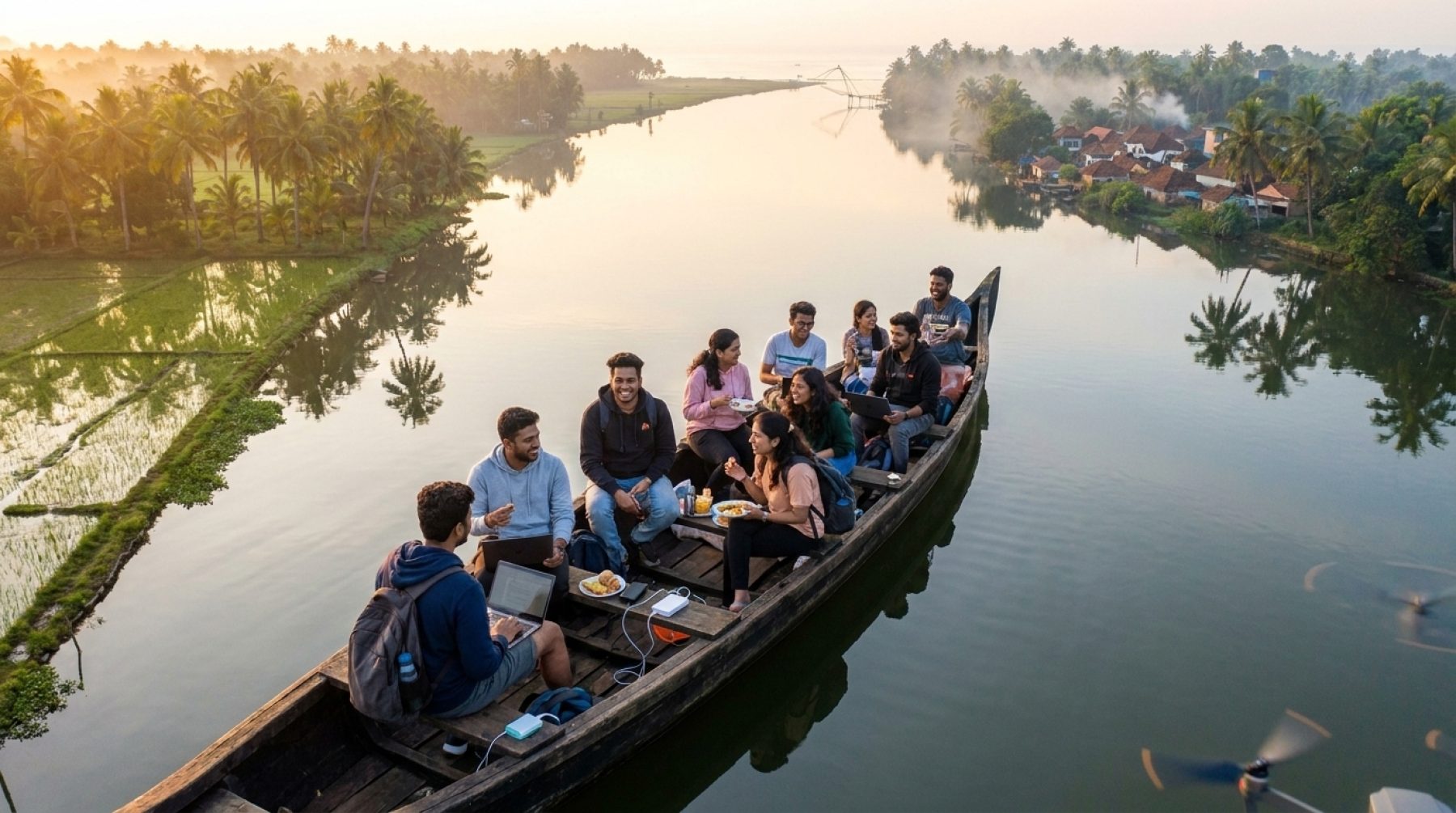 A Gang of Friends from Info Park Kochi ,enjoying a Day OFF on the Kadamakkudy backwaters, Kerala