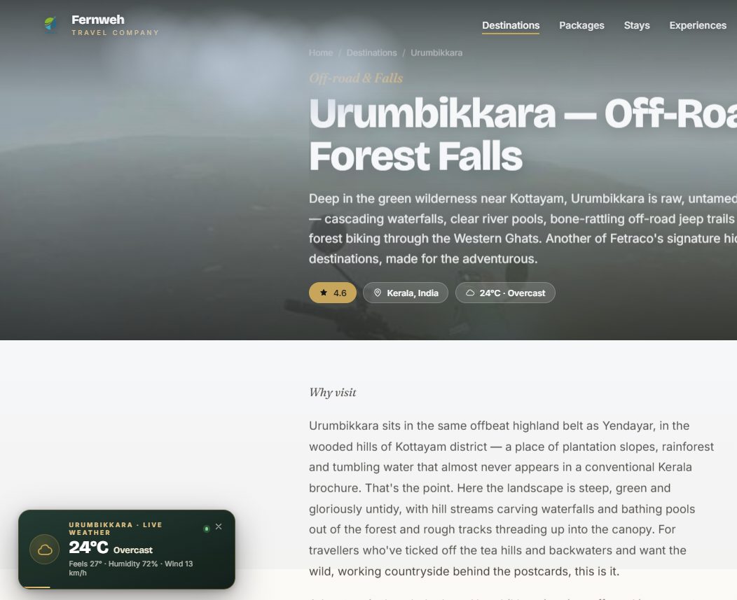 Live weather from our Urumbikkara destination page — captured on 07/09/2026 09:53 AM. Yours may look different: that's the point.